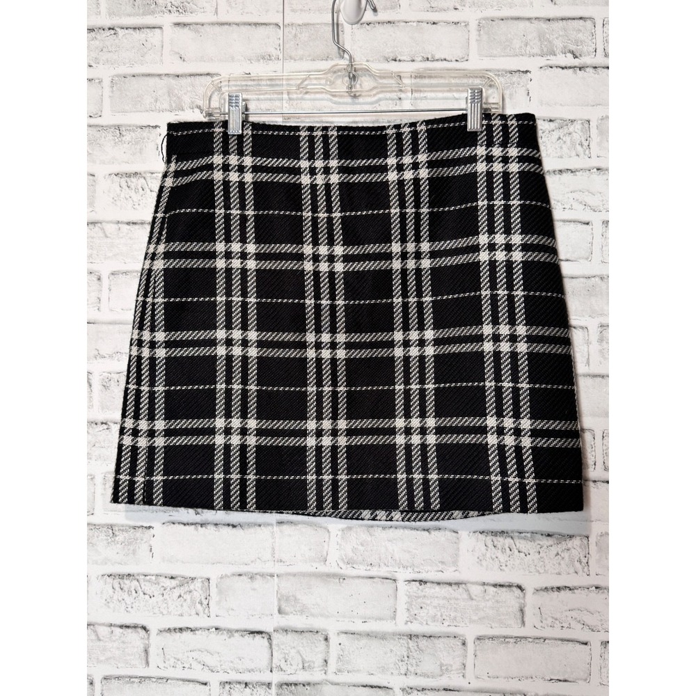 J. Crew Plaid A-Line Skirt‎ Black White Tweed Women's Size 12 - Picture 2 of 8